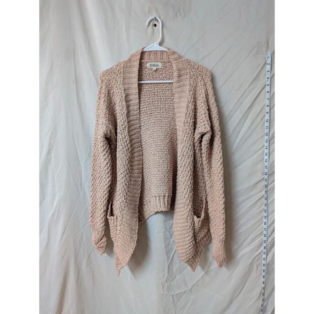 Listicle Popcorn Knit Open Front Cardigan - Tan / Beige M/L